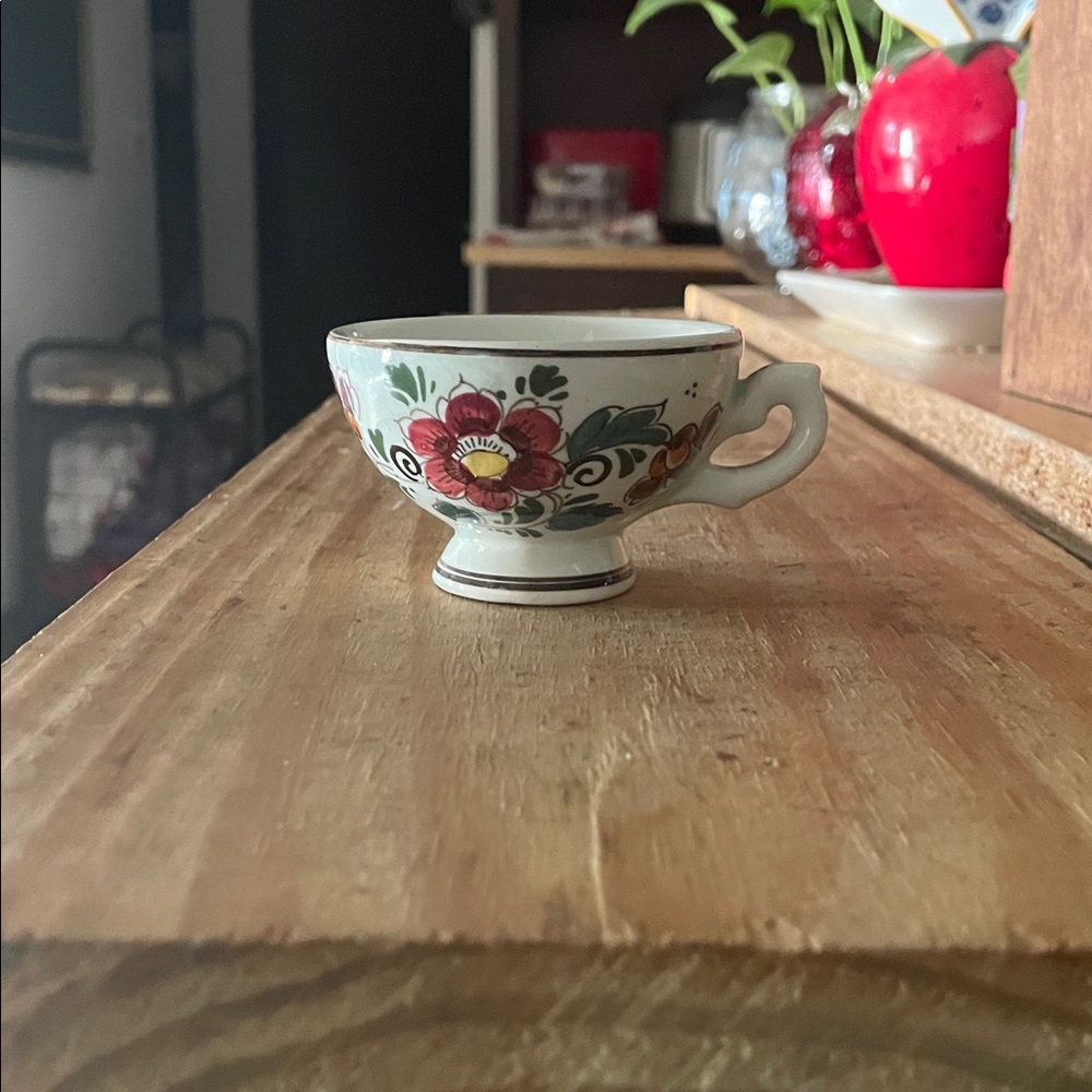 Floral Teacup with Red and Green Design